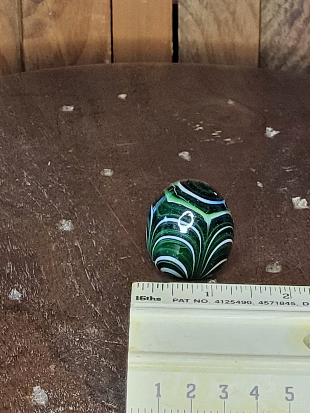 Handmade Green Swirl Glass Egg with White Accents - Picture 7 of 9